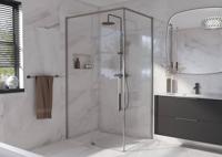 Saqu Syra douchecabine met schuifdeur incl. antikalk 100x90cm geborsteld grijs - thumbnail