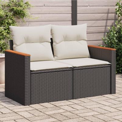 Tuinbank 2-zits met kussens poly rattan zwart Tuinbank 2-zits met kussens poly rattan zwart