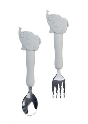 Saro bestekset Little Elephants siliconen/RVS grijs 2-delig Saro bestekset Little Elephants siliconen/RVS grijs 2-delig