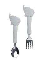 Saro bestekset Little Elephants siliconen/RVS grijs 2-delig - thumbnail