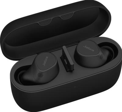 Jabra Evolve2 Buds In Ear oordopjes Bluetooth Stereo Zwart Ruisonderdrukking (microfoon), Noise Cancelling Oplaadbox, Microfoon uitschakelbaar (mute), Inductie