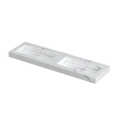 INK Pitch Wastafel Keramische Slab Bak Dubbel met Drain en Front en Side Skirts 2 Kraangaten - 1600x450x90 mm - Statuario Glans