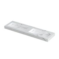 INK Pitch Wastafel Keramische Slab Bak Dubbel met Drain en Front en Side Skirts 2 Kraangaten - 1600x450x90 mm - Statuario Glans - thumbnail