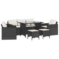 6-delige Loungeset met kussens poly rattan zwart - thumbnail