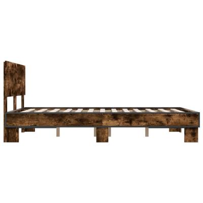 Bedframe bewerkt hout metaal gerookt eikenkleurig 140x190 cm