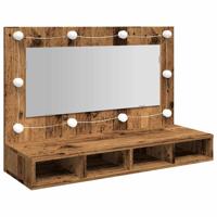 Spiegelkast met LED-verlichting 90x31,5x62 cm oud houtkleurig - thumbnail
