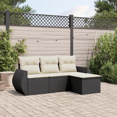 4-delige Loungeset met kussens poly rattan zwart 4-delige Loungeset met kussens poly rattan zwart