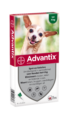 Advantix 40/200 voor honden tot 4 kg 2 x 6 pipetten