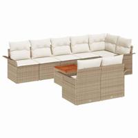 Tuinbankenset met kussen 9 pcs Beige poly rattan - thumbnail
