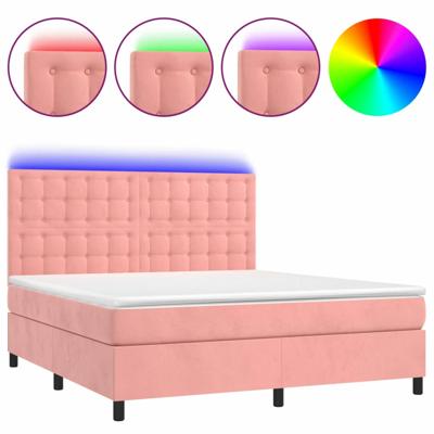 Boxspring met matras en LED fluweel roze 160x200 cm