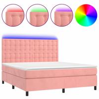 Boxspring met matras en LED fluweel roze 160x200 cm - thumbnail
