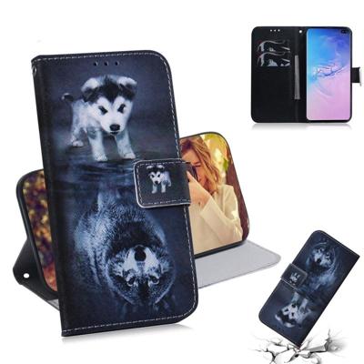 Wolf en hond patroon gekleurde tekening horizontale Flip lederen case voor Galaxy S10 Plus met houder & card slots & portemonnee Wolf en hond patroon gekleurde tekening horizontale Flip lederen case voor Galaxy S10 Plus met houder & card slots & portemonnee