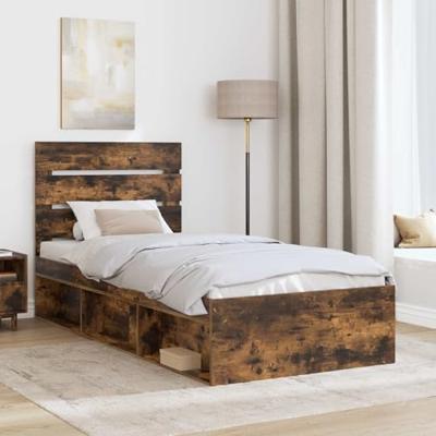 Bedframe Gerookt eiken 90 x 200 cm Massief grenenhout