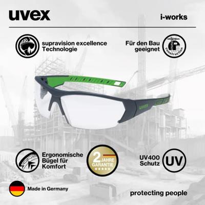uvex i-works 9194175 Veiligheidsbril Incl. UV-bescherming Antraciet, Groen EN 170 DIN 170