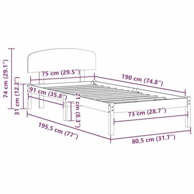 Bedframe met hoofdeinde Bruin 75 x 190 cm Massief grenenhout