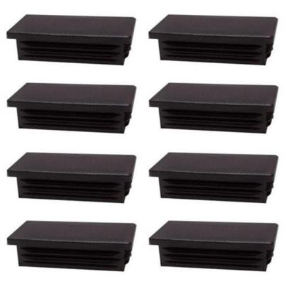 Inslagdop/meubeldop zwart rechthoek 3 bij 6 cm en hoogte 0,4 cm van kunststof - 8 stuks