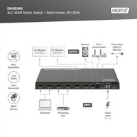 Digitus DS-55345 HDMI-switch 4 + 2 poorten LED-weergave, Met afstandsbediening, Ultra HD-geschikt, Met metalen behuizing, Individueel schakelbaar, Met - thumbnail
