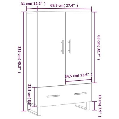 Hoge kast 69,5x31x115 cm bewerkt hout bruin eikenkleur