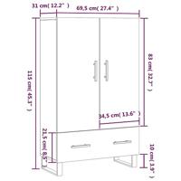 Hoge kast 69,5x31x115 cm bewerkt hout bruin eikenkleur - thumbnail