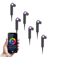 Set van 6 Pinero - Smart LED Prikspot - IP65 waterdicht - 5,5 Watt 345 Lumen - RGBWW - GU10 - Wifi + Bluetooth - IP65 Waterdicht - Bestuurbaar via app - Google Home, Amazon Alexa en Siri - Zwart - Tuinspots - thumbnail