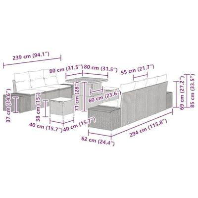 Tuinbankenset met kussen 10 pcs Beige poly rattan