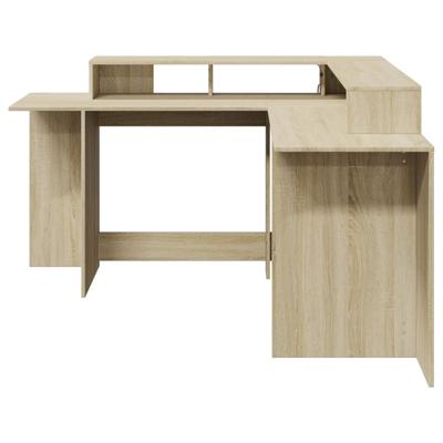 Bureau met LED-verlichting 152x152x91 cm hout sonoma eikenkleur - thumbnail