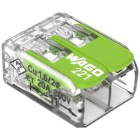 WAGO 221-422 221 Verbindingsklem Flexibel: 0.14-4 mm² Massief: 0.2-4 mm² Aantal polen: 2 100 stuk(s) Transparant, Groen - thumbnail