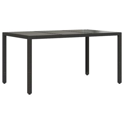 Tuintafel met glazen blad 150x90x75 cm poly rattan zwart - thumbnail