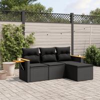 4-delige Loungeset met kussens poly rattan zwart - thumbnail
