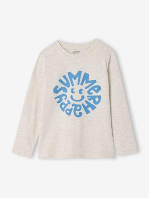 T-shirt voor jongens met print gemêleerd wit