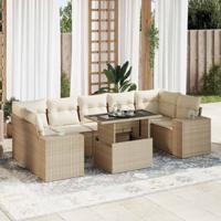 8-delige Loungeset met kussens poly rattan beige - thumbnail