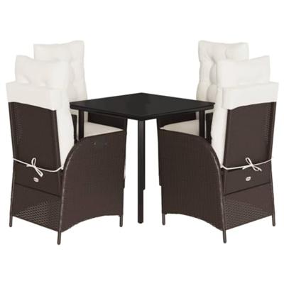 5-delige Tuinset met kussens poly rattan bruin