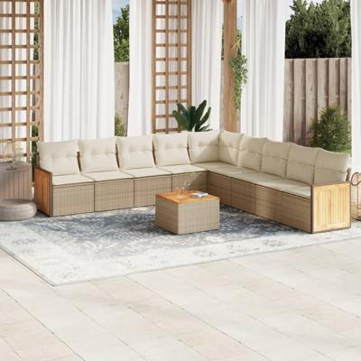 9-delige Loungeset met kussens poly rattan beige