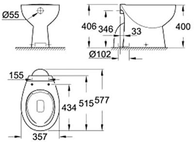 Grohe Bau Keramiek Closet Rimless AO Diepspoel Staand Wit
