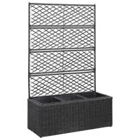 VidaXL Latwerkplantenbak verhoogd met potten 83x30x130 cm rattan zwart - thumbnail