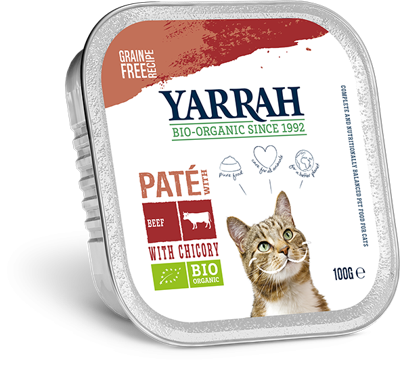 Yarrah natvoer kat kuipje pate graanvrij bio rund 16x100gr Yarrah natvoer kat kuipje pate graanvrij bio rund 16x100gr