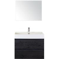 Maxx XL Badmeubelset 80 cm - Black Oak - Wastafel Kube 1 Kraangat met Spiegel - thumbnail