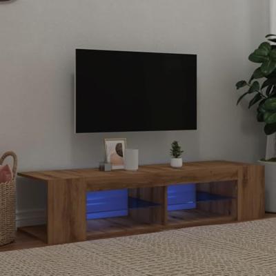 Tv-meubel met LED 135x39x30 cm bewerkt hout artisanaal eiken