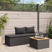 Ligbed met kussens poly rattan zwart - thumbnail