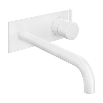 Inbouw Wastafelkraan Met Achterplaat Hotbath Cobber 25cm Gebogen Uitloop 1-Hendel Mat Wit