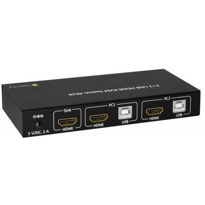 Techly 2x1 USB HDMI KVM Switch 4Kx2K IDATA KVM-HDMI2U Zwart KVM-switch