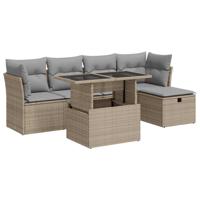 6-delige Loungeset met kussens poly rattan beige - thumbnail