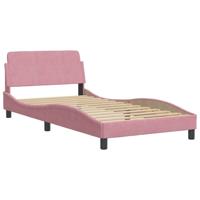 Bedframe met hoofdeinde fluweel roze 100x200 cm - thumbnail