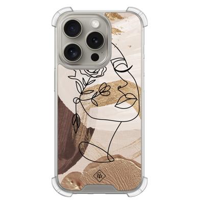 iPhone 15 Pro shockproof hoesje - Abstract gezicht bruin iPhone 15 Pro shockproof hoesje - Abstract gezicht bruin