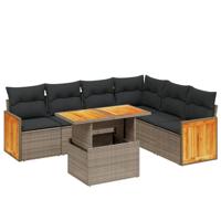 7-delige Loungeset met kussens poly rattan grijs - thumbnail