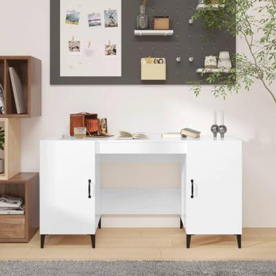Bureau 140x50x75 cm bewerkt hout hoogglans wit