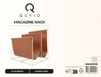 QUVIO Tijdschriftenrek van metaal en leer - Bruin met goud - thumbnail