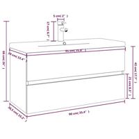 Wastafelkast met ingebouwde wasbak bewerkt hout gerookt eiken - thumbnail