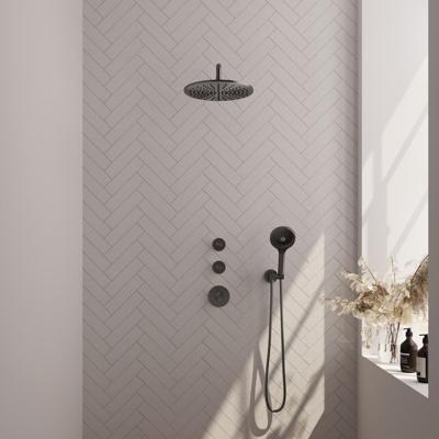 Brauer Gunmetal Carving Thermostatische Regendoucheset Inbouw - Hoofddouche 30 cm - Gebogen Wandarm - Handdouche 3 Standen - Doucheslang - Wandaansluitbocht - Gunmetal
