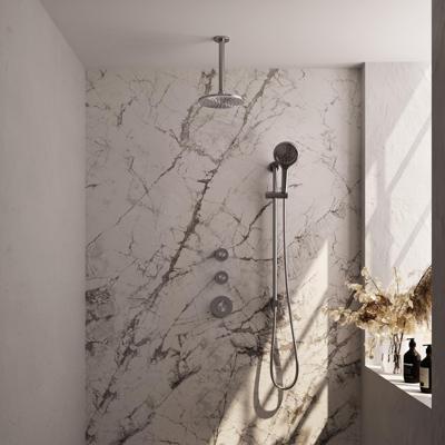 Regendoucheset Inbouw Brauer Brushed Carving Thermostatisch 20 cm met Plafondarm, Glijstang en Handdouche 3-Standen Losse Stopkranen Geborsteld RVS